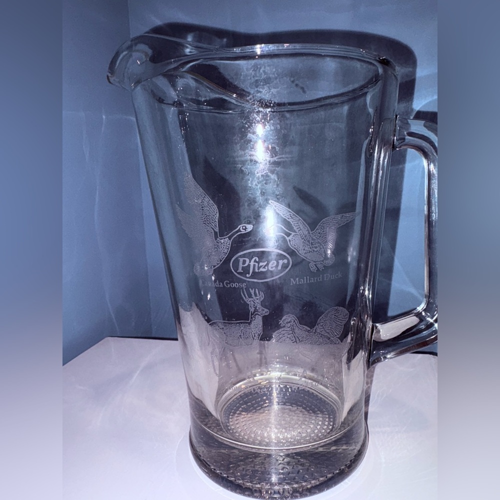 Vintage Pfizer Glass Pitcher with Wildlife Design